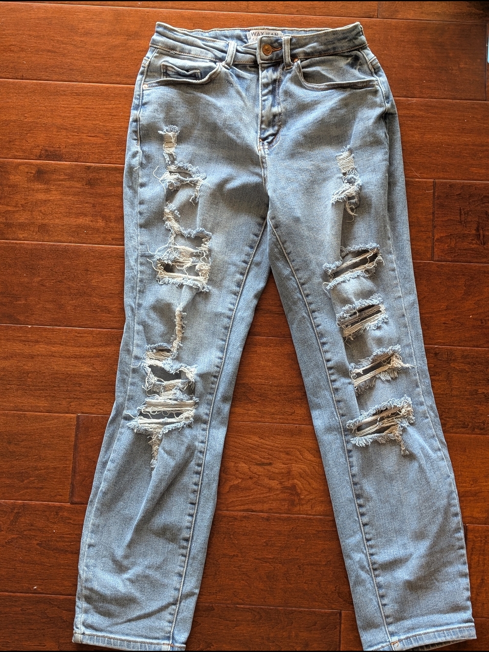 Wax Jean Light Blue Distressed Boyfriend Jeans - Picture 2 of 5